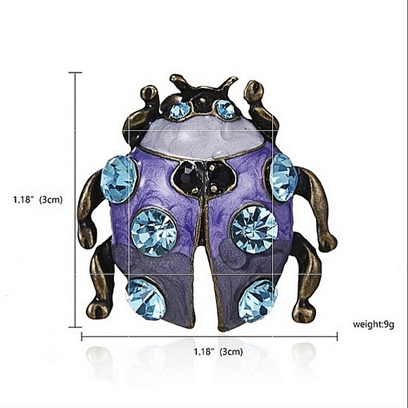 Enamel & rhinestone multicolor ladybug brooch. - Picture 2 of 6